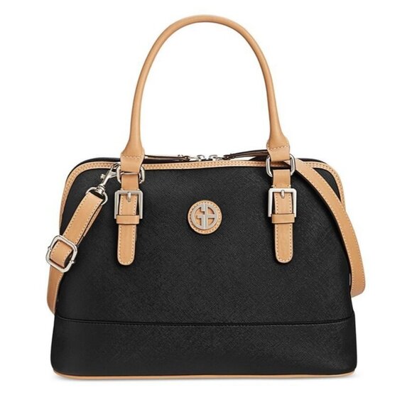 GIANI BERNINI saffiano faux-leather dome satchel crossbody bag -Black/Beige - Picture 1 of 11